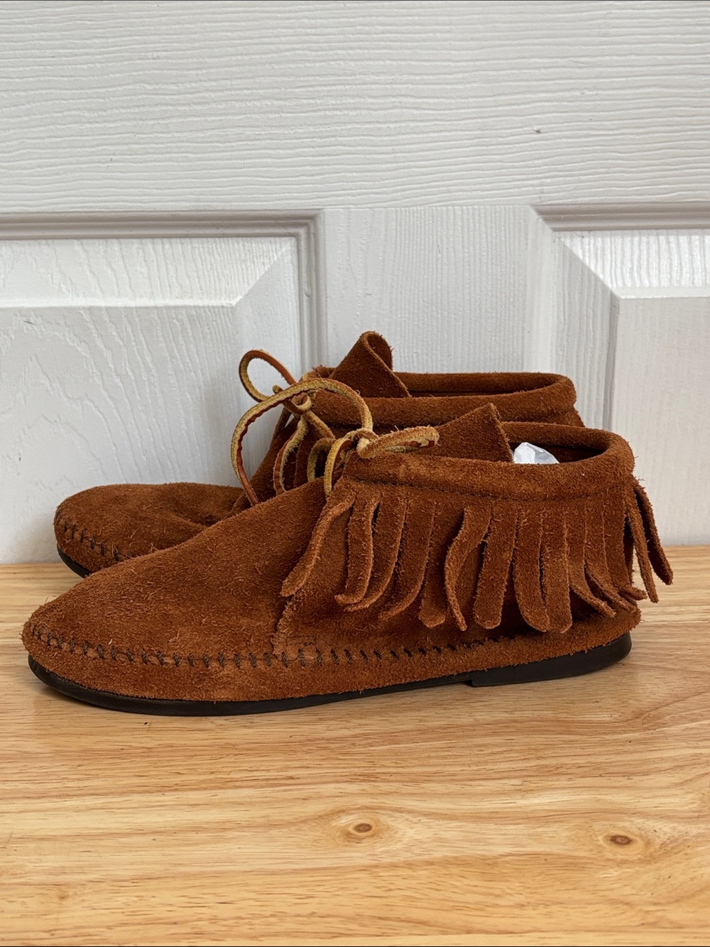 Minnetonka Suede Fringe Chukka Boots Chestnut Brown size 7 Boho Native American